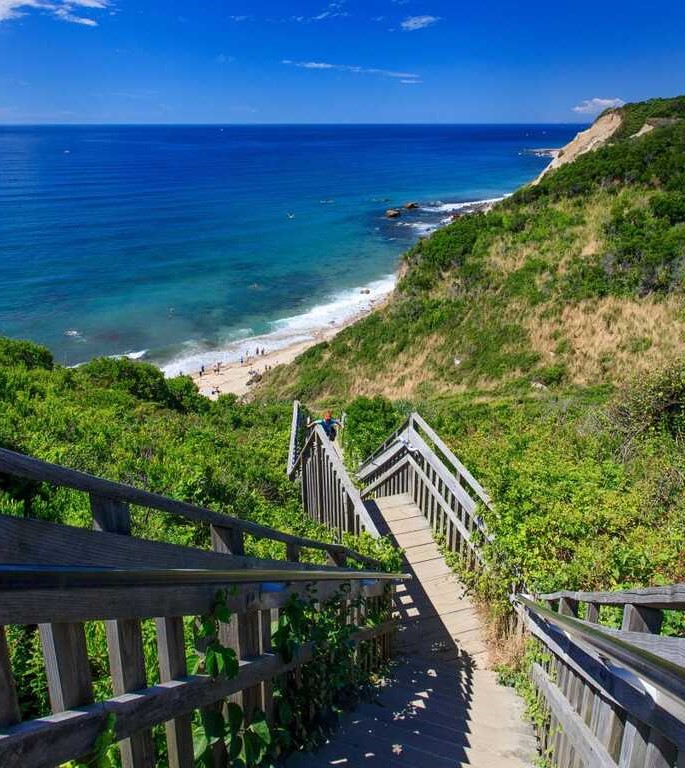 wooden staircase to beach below